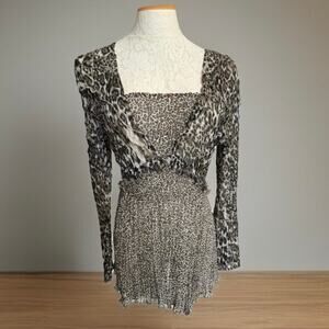 Leopard patchwork babydoll sheer tunic minidress Alberto Makali Oldmoney Vixen